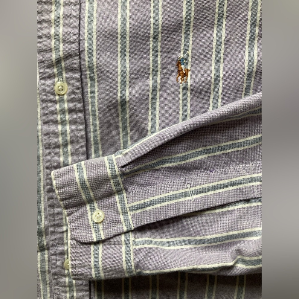 Ralph Lauren Custom Fit Flesh Pony Striped Button Down Mens XL Long Sleeve Shirt - Picture 6 of 7